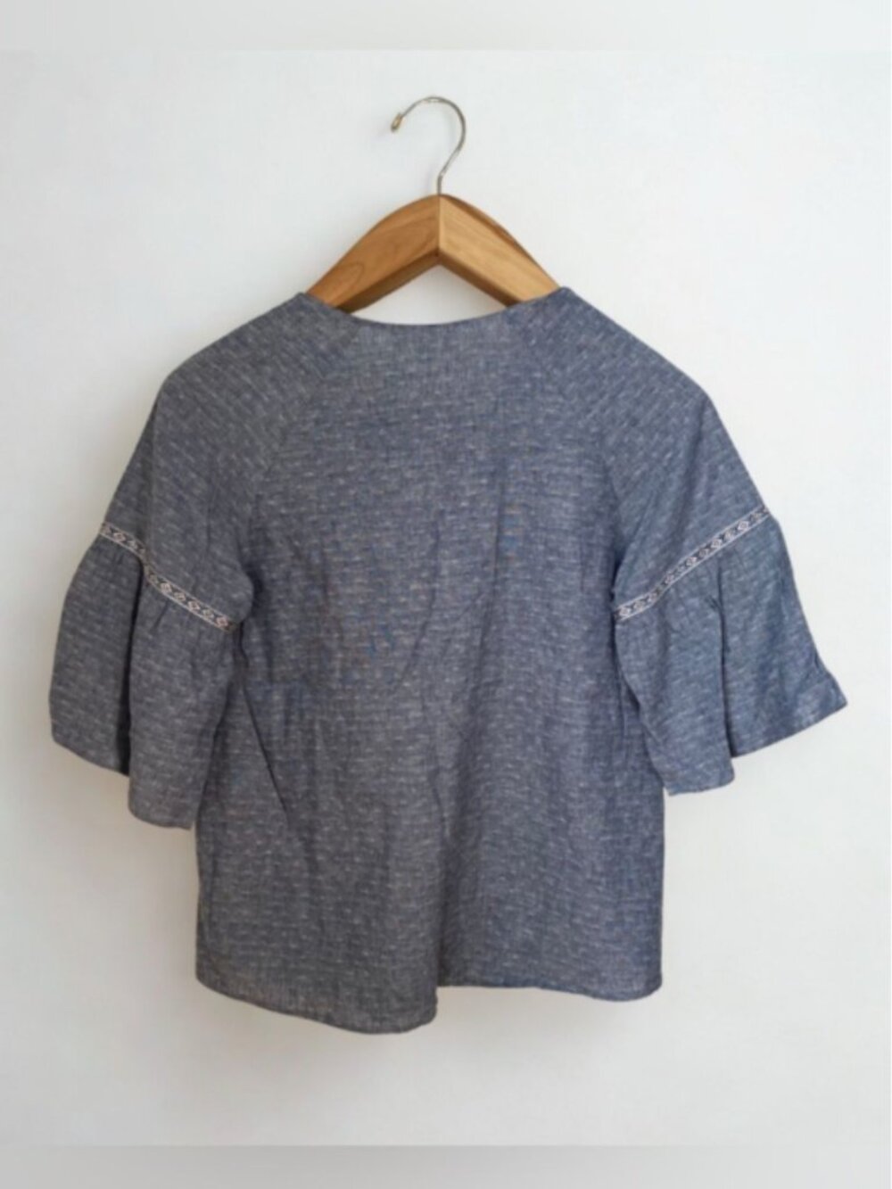 Talori Linen Embroidered Bohemian Blouse in Blue Grey Size Small - Picture 2 of 7